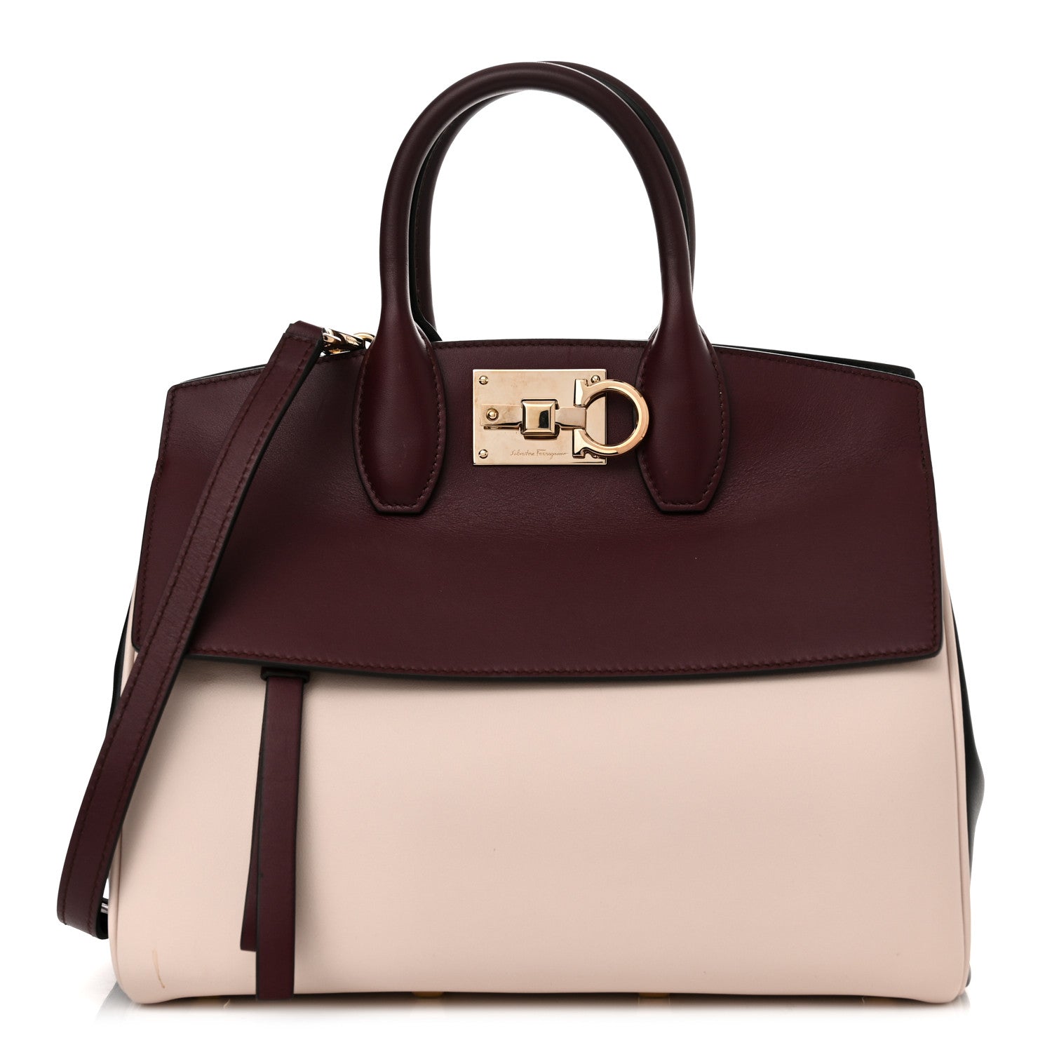 Salvatore Ferragamo Calfskin Large Studio Bag Wine Bone Black 1 of 14