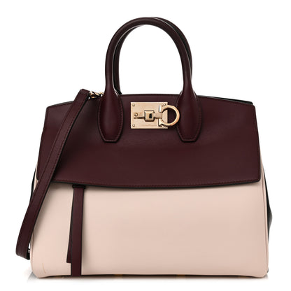Salvatore Ferragamo Calfskin Large Studio Bag Wine Bone Black 1 of 14