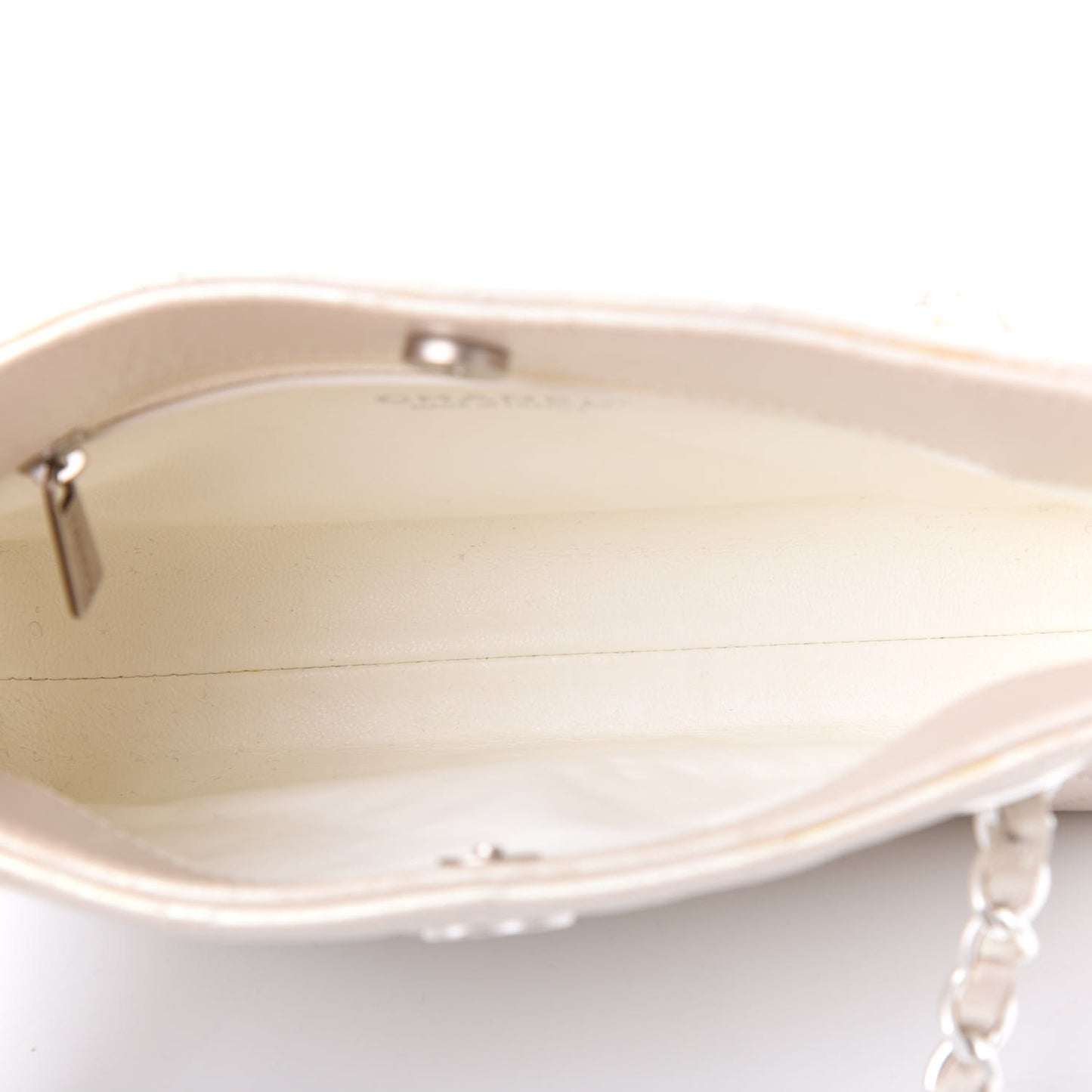 Iridescent Lambskin Quilted Pochette White