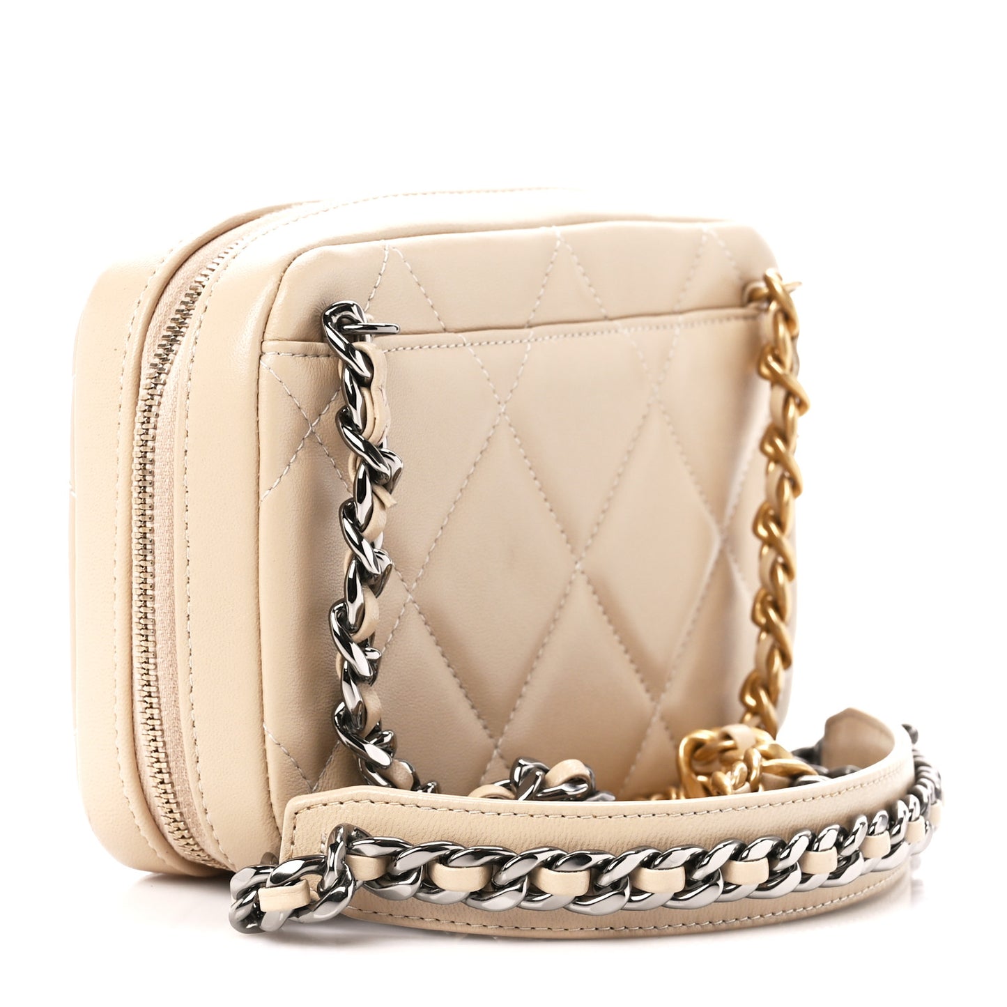 Lambskin Quilted Chanel 19 Clutch With Chain Beige