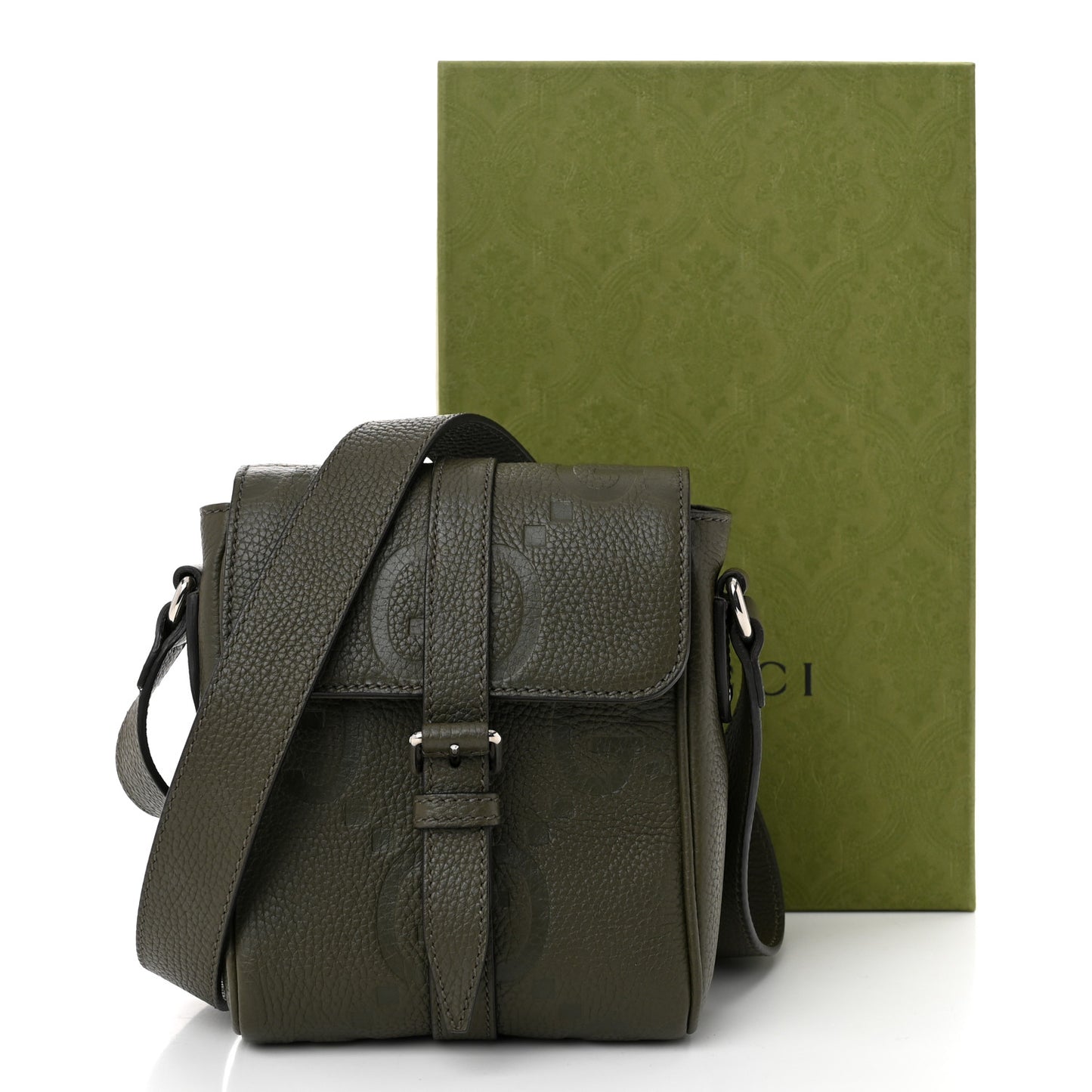 Piuma Calfskin Jumbo GG Embossed Small Messenger Bag Dark Green