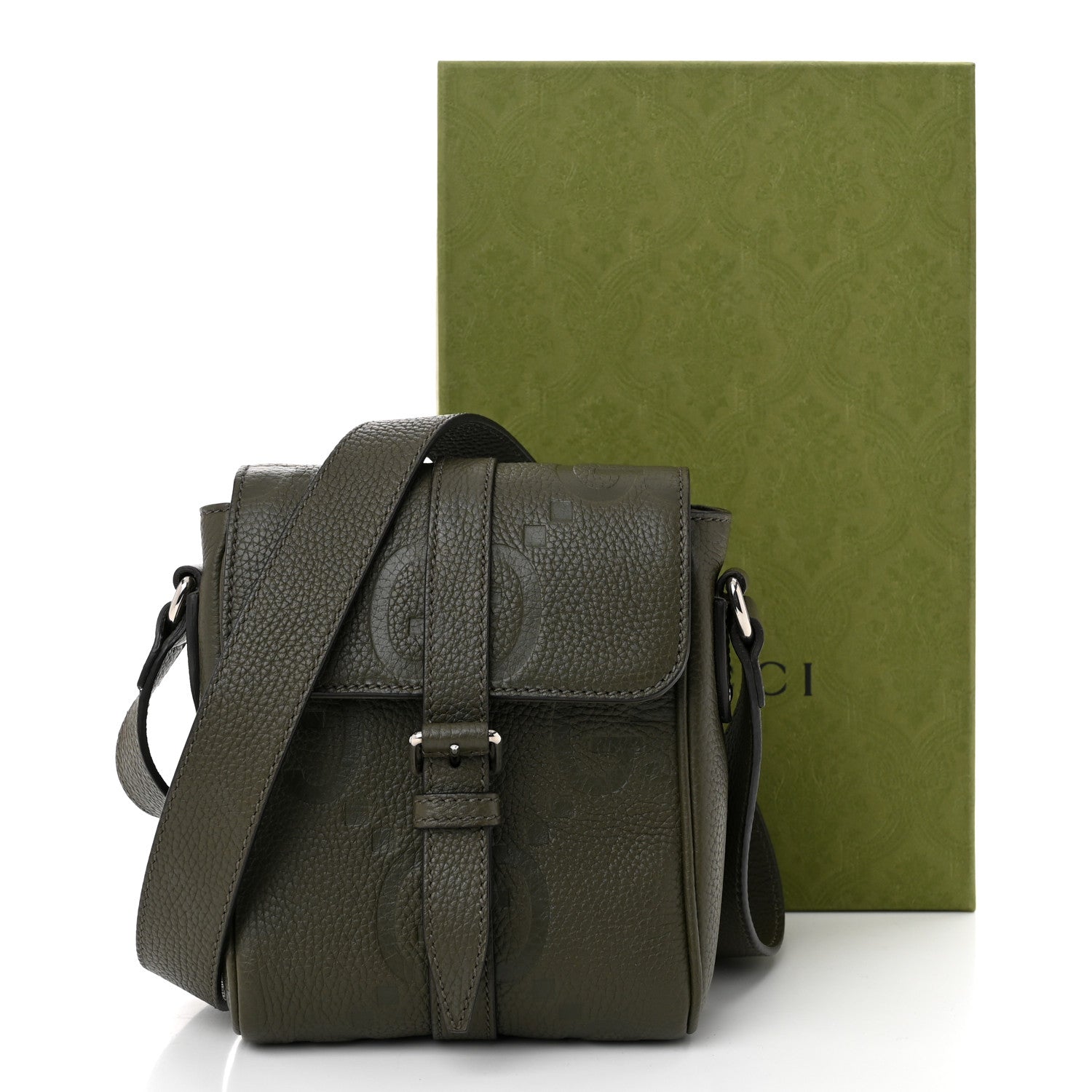 Gucci Piuma Calfskin Jumbo GG Embossed Small Messenger Bag Dark Green 11 of 11