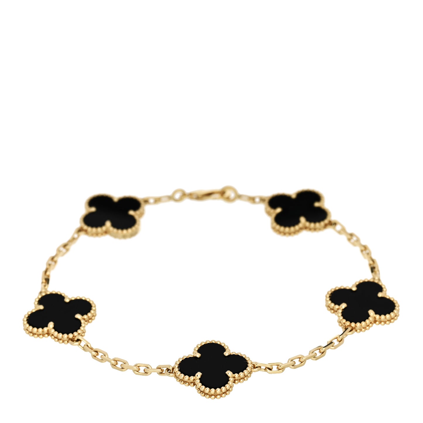 18K Yellow Gold Black Onyx 5 Motifs Vintage Alhambra Bracelet