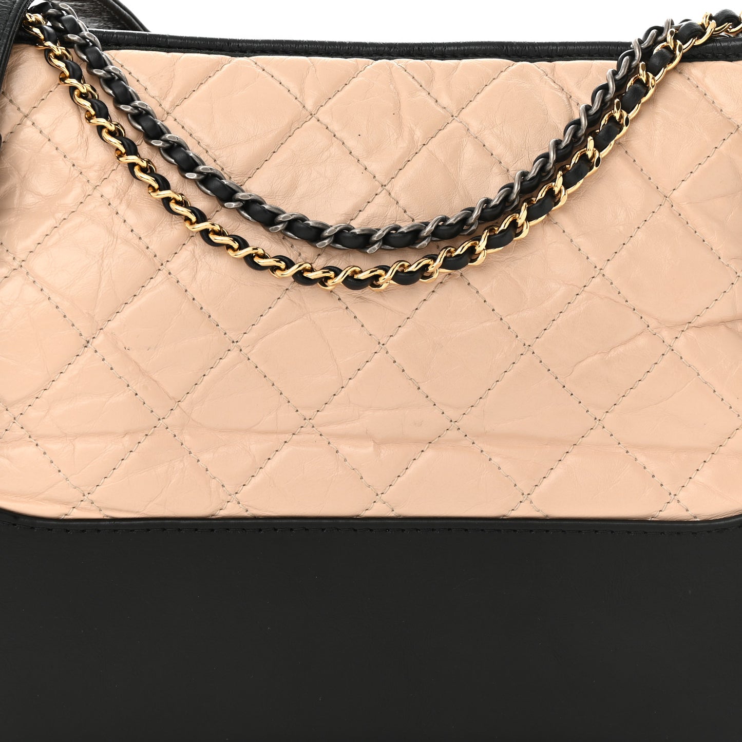 Aged Calfskin Quilted Medium Gabrielle Hobo Beige Black