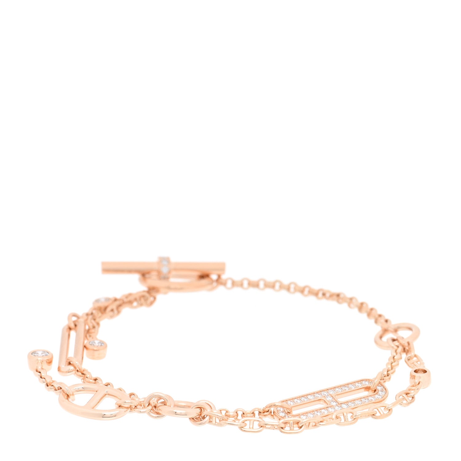 Hermes 18K Rose Gold Diamond Chaos Bracelet XS 1 of 4