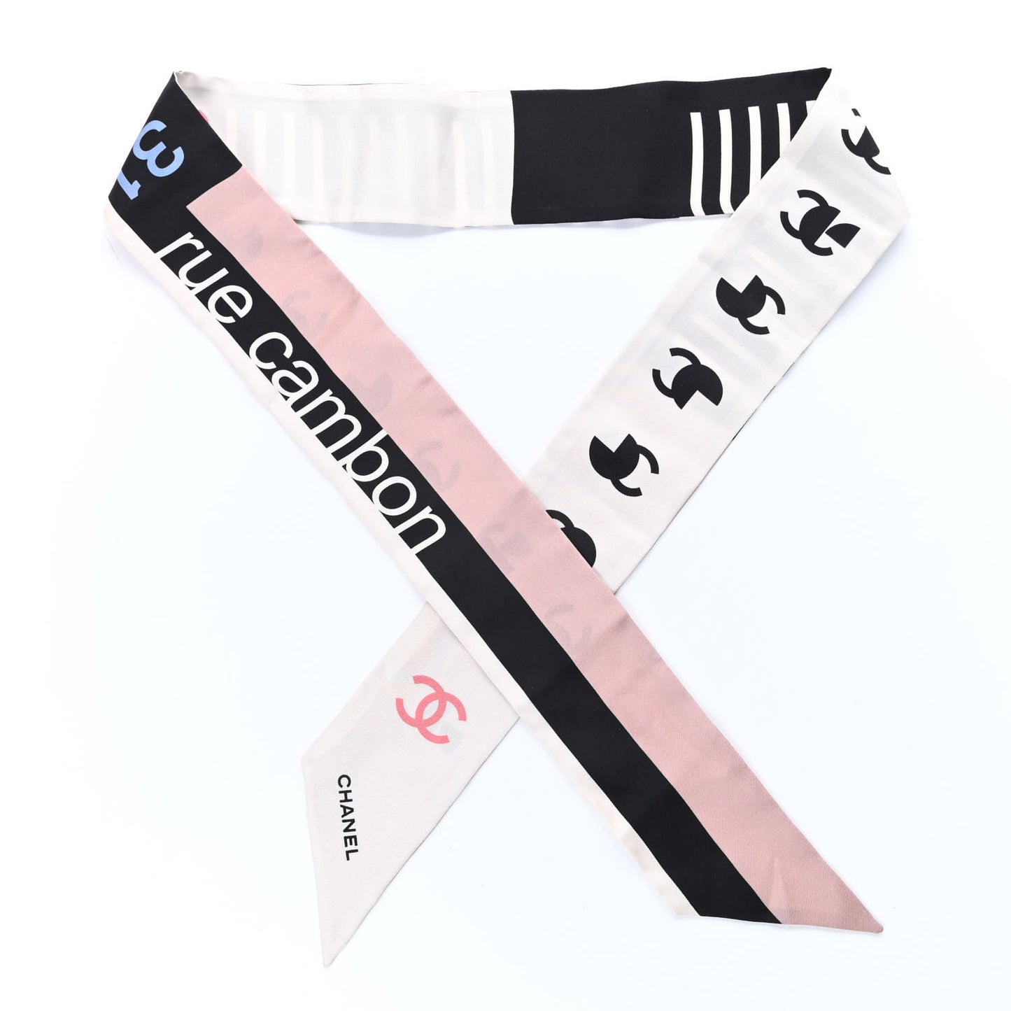 Silk 31 Rue Cambon CC Slim Bandeau Scarf Ecru Pink Black