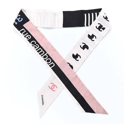 Chanel Silk 31 Rue Cambon CC Slim Bandeau Scarf Ecru Pink Black 1 of 2
