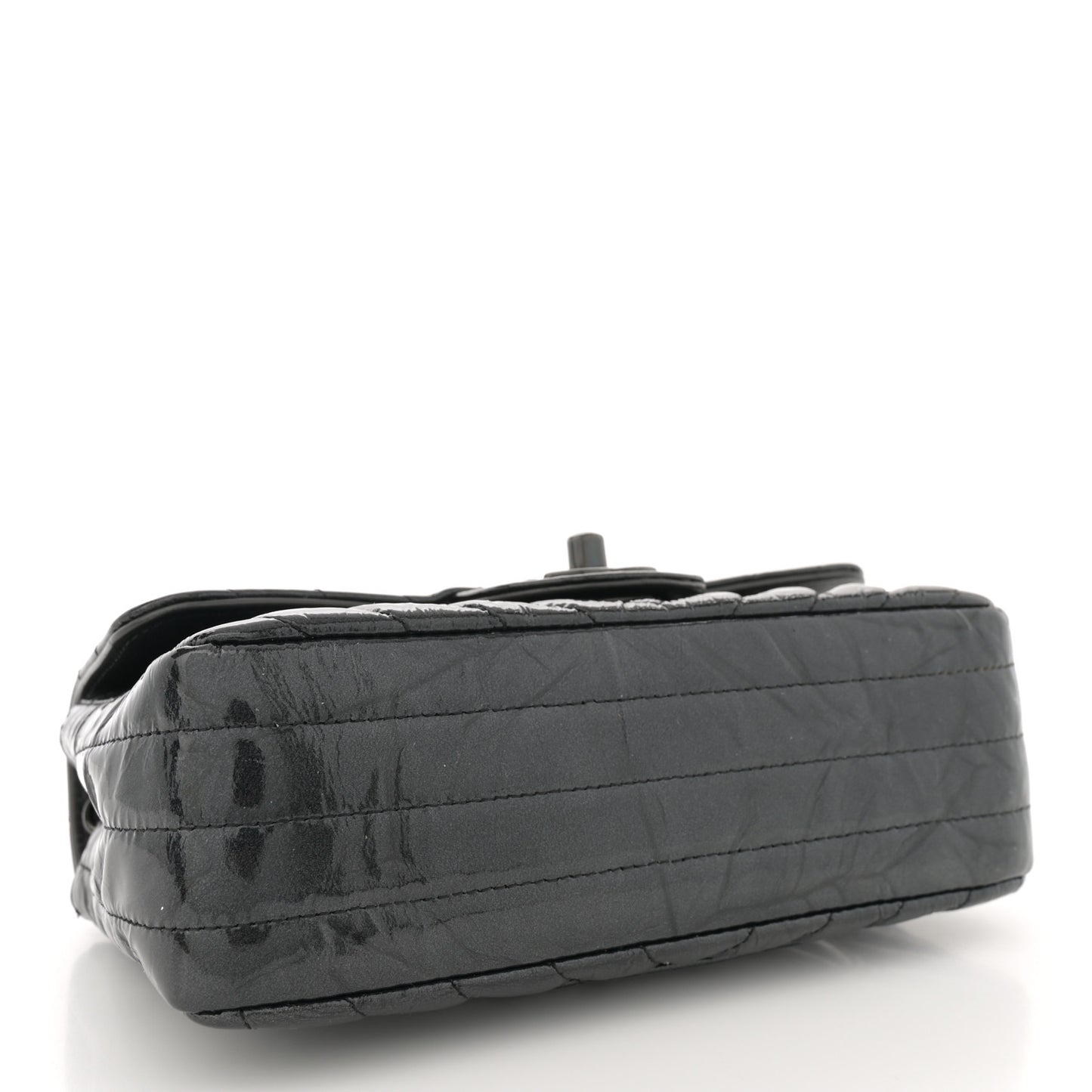 Patent Metallic Crumpled Calfskin Chevron Quilted Mini Rectangular Flap So Black