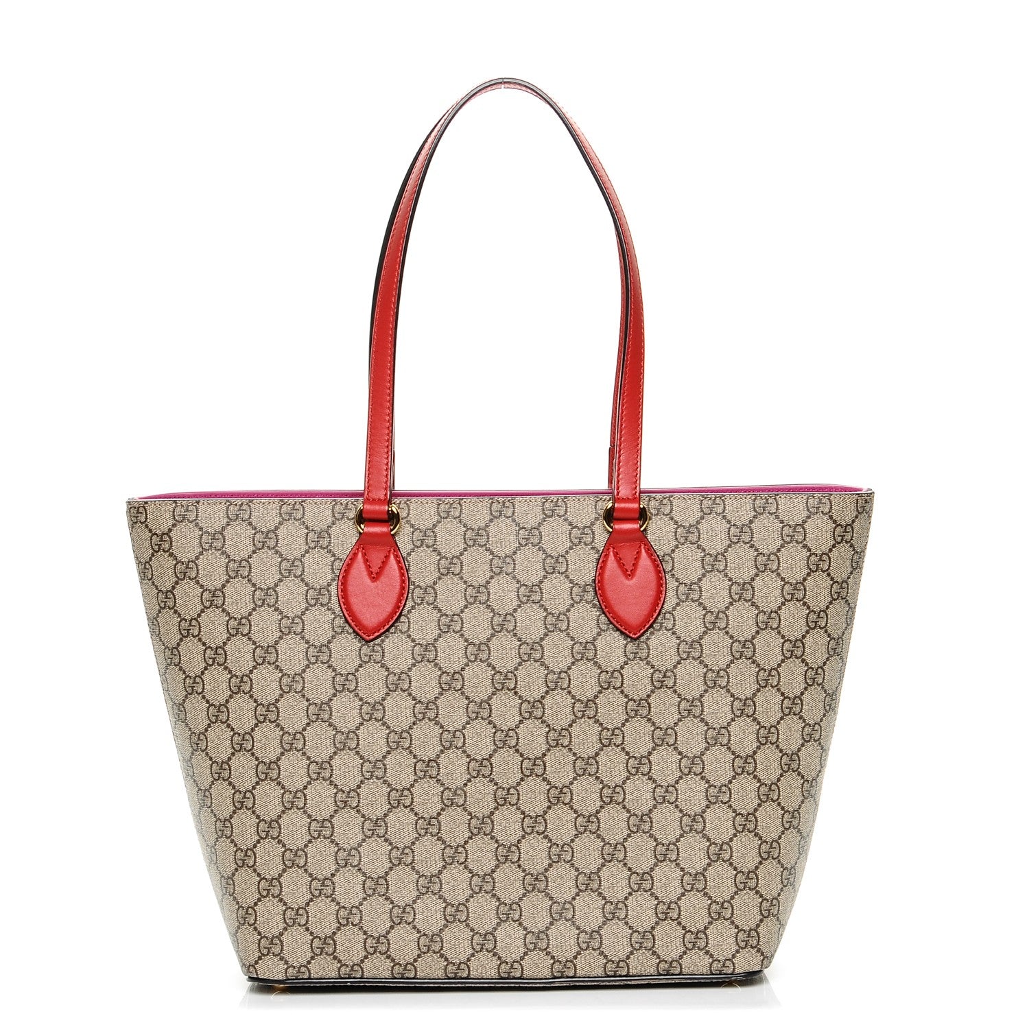 Gucci GG Supreme Monogram Medium Zippered Bucket Tote Beige Hibiscus Red New Rosette 1 of 6
