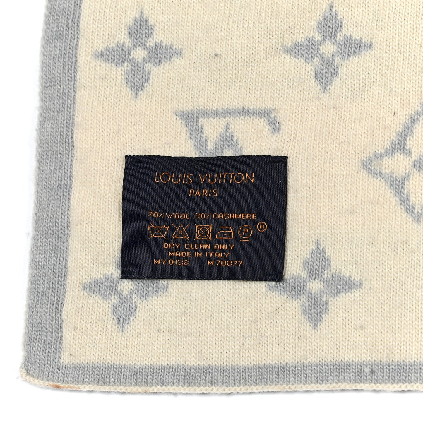 Wool Cashmere Monogram Scarf Light Grey Multicolor