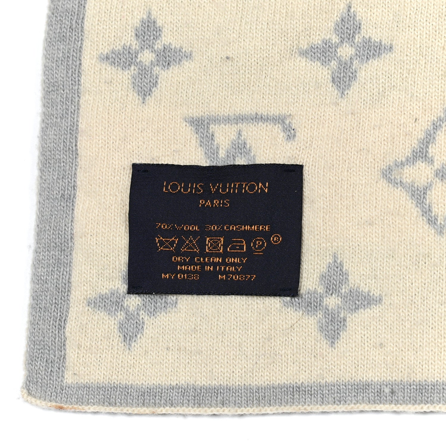 Louis Vuitton Wool Cashmere Monogram Scarf Light Grey Multicolor 4 of 4