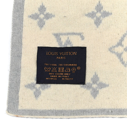 Louis Vuitton Wool Cashmere Monogram Scarf Light Grey Multicolor 4 of 4