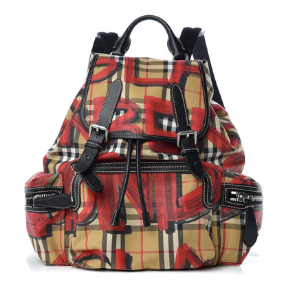 Burberry Vintage Check Graffiti Print Medium Rucksack Backpack Antique Yellow Red 1 of 12