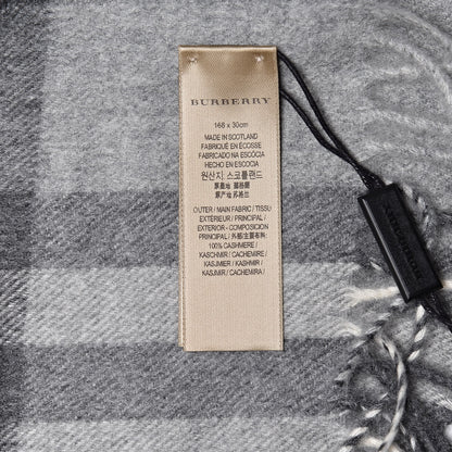 Burberry Cashmere Giant Check Fringe Scarf Pale Grey 5 of 5