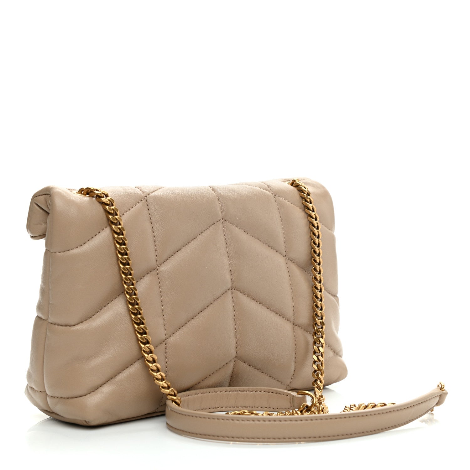 Saint Laurent Lambskin Quilted Toy Loulou Puffer Monogram Chain Satchel Nude Powder 3 of 9