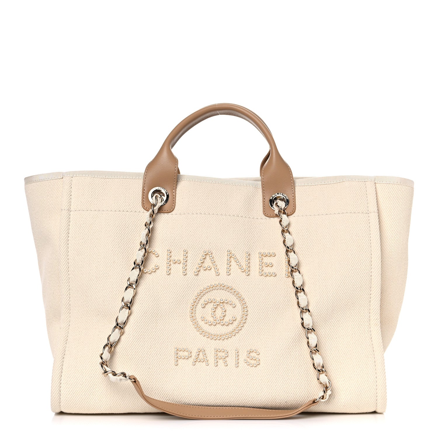 Chanel Canvas Pearl Large Deauville Tote Ecru Beige 1 of 14