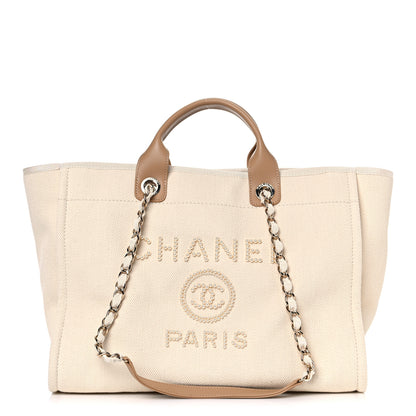 Chanel Canvas Pearl Large Deauville Tote Ecru Beige 1 of 14