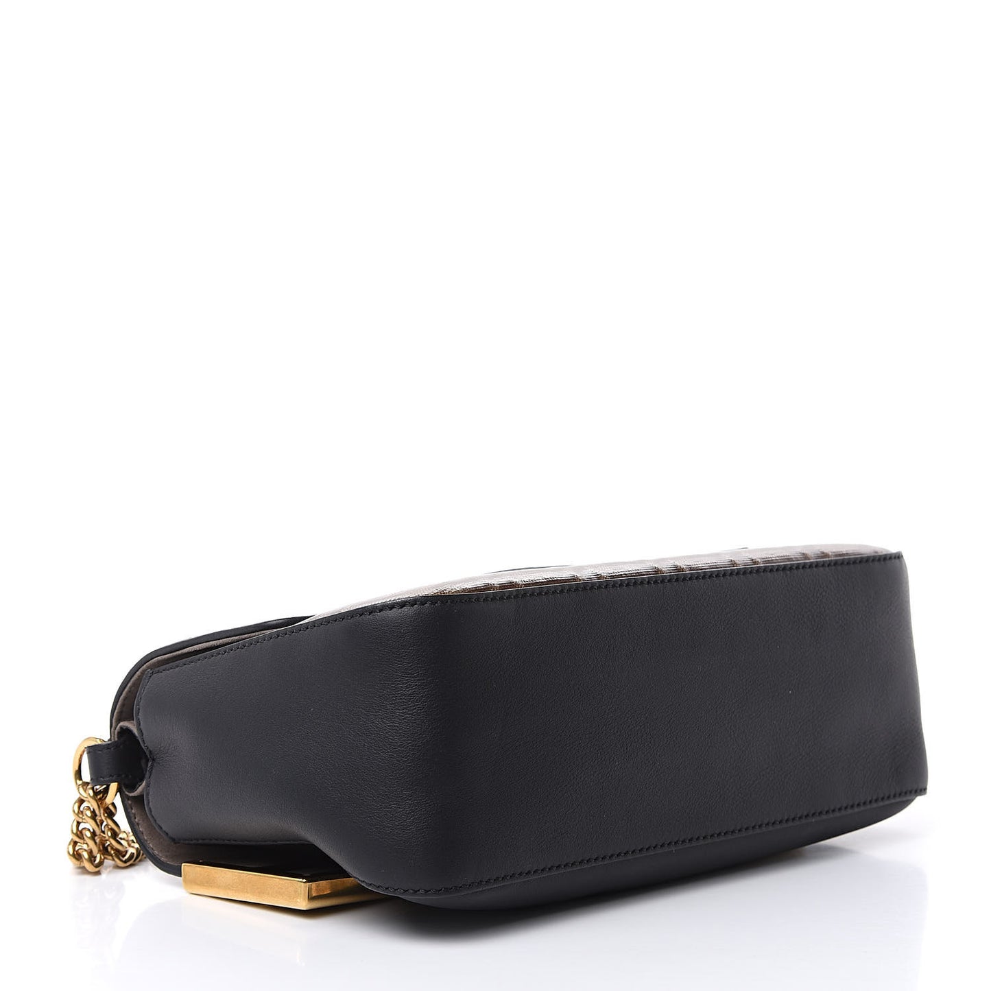 Vitello Grace Glazed Fabric FF 1974 Double F Shoulder Bag Black Mogano Panna