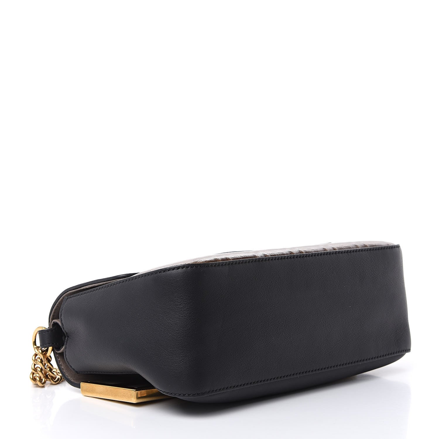 Fendi Vitello Grace Glazed Fabric FF 1974 Double F Shoulder Bag Black Mogano Panna 4 of 10
