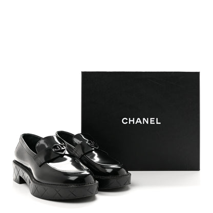 Chanel Shiny Calfskin Quilted CC Mocassin Loafers 39 Black 11 of 11