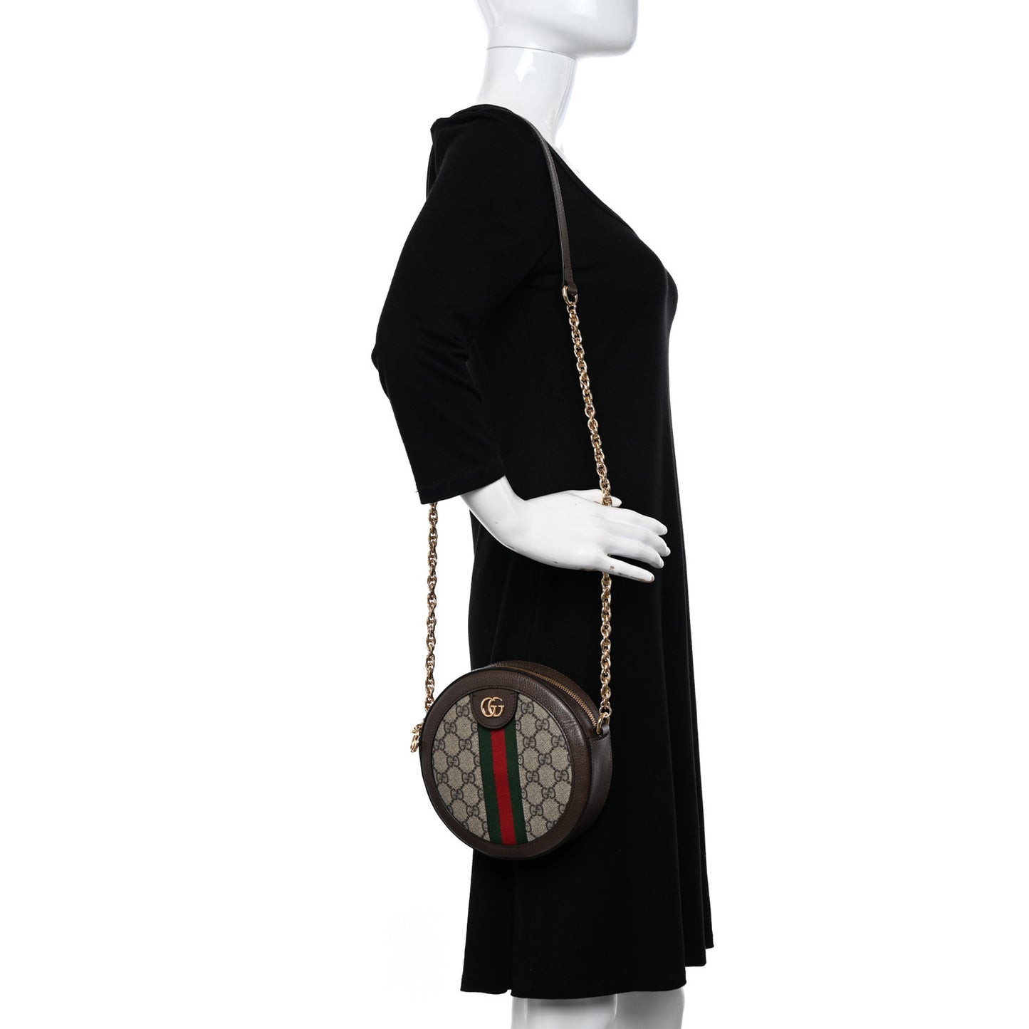 GG Supreme Monogram Web Mini Ophidia Round Shoulder Bag Brown