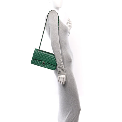 Chanel Caviar Quilted Medium Double Flap Green 2 of 10