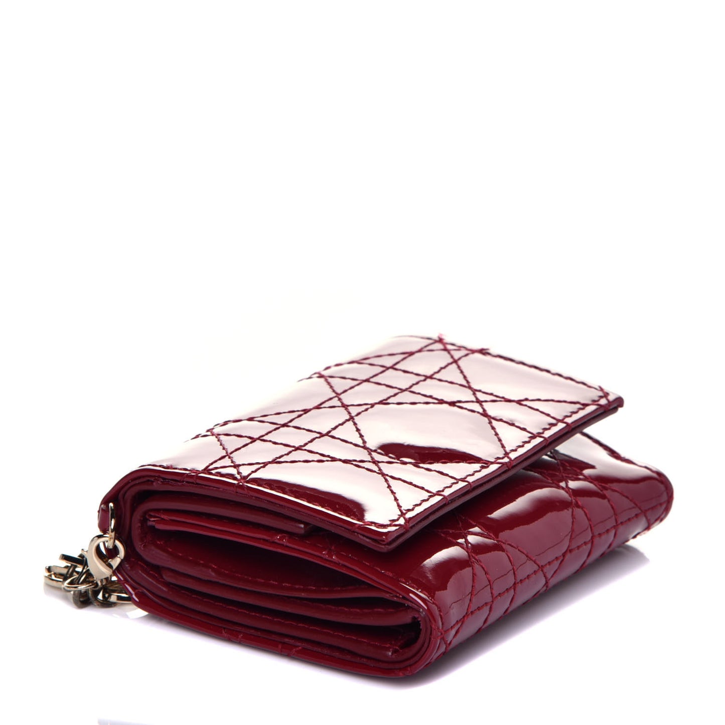 Patent Cannage Lady Dior Compact Wallet Scarlet