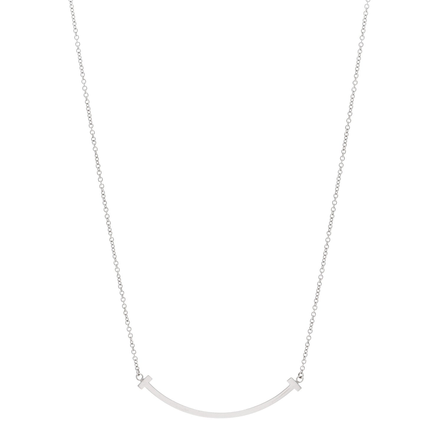 Tiffany 18K White Gold Small T Smile Pendant Necklace 1 of 4