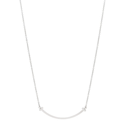 Tiffany 18K White Gold Small T Smile Pendant Necklace 1 of 4