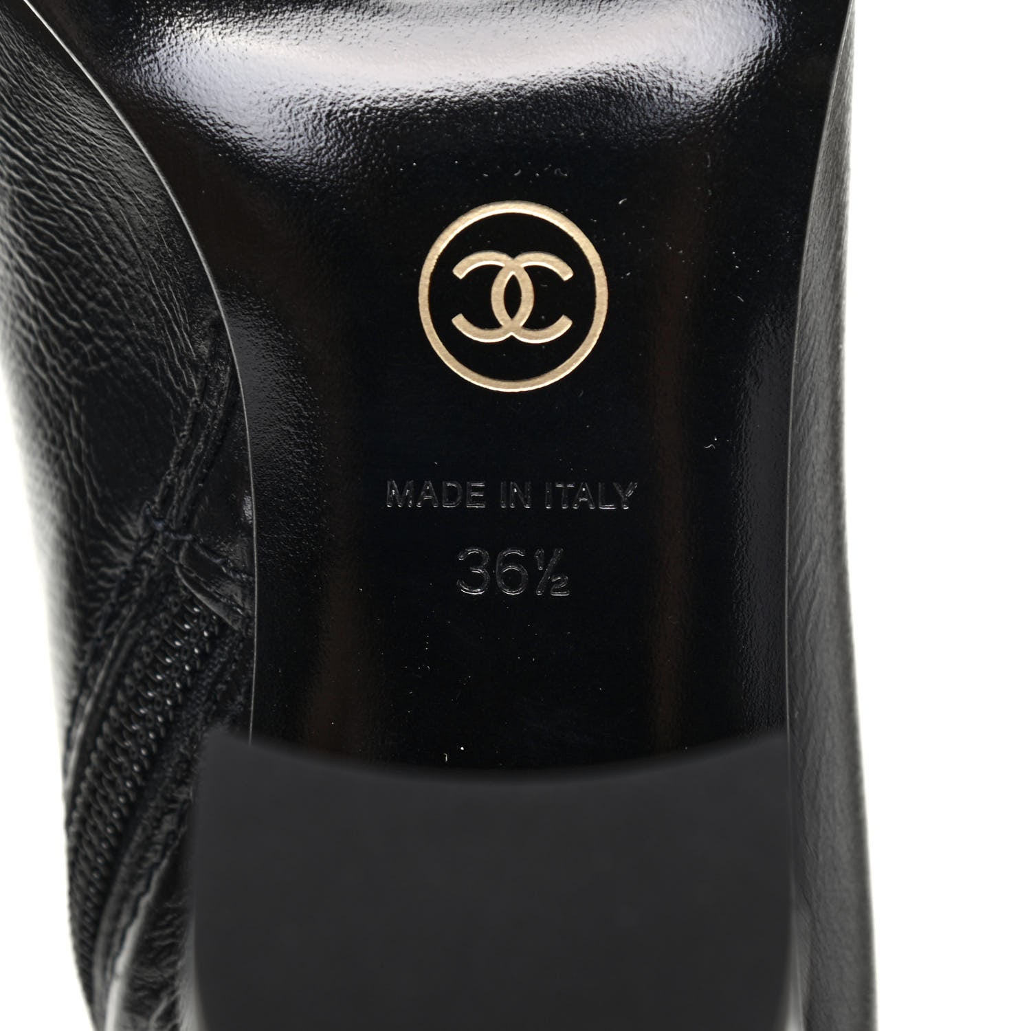 Chanel Crumpled Calfskin Cap Toe Chain Short Boots 36.5 Black 6 of 12