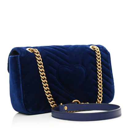 Gucci Velvet Matelasse Deer Embroidered Small GG Marmont Shoulder Bag Cobalt 3 of 12