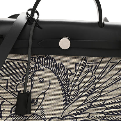 Hermes Vache Hunter Toile H Pegase Pop Herbag Zip Retourne 31 PM Bleu Indigo Ecru Black 8 of 11