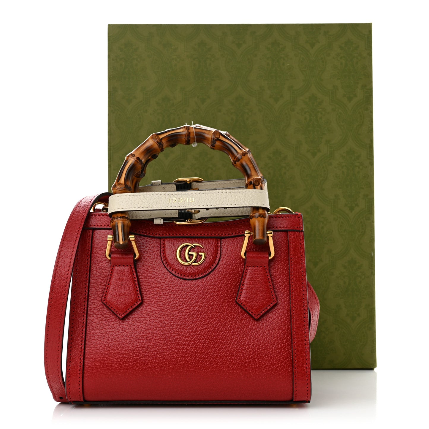 Textured Dollar Calfskin Web Mini Diana Tote Bag Red
