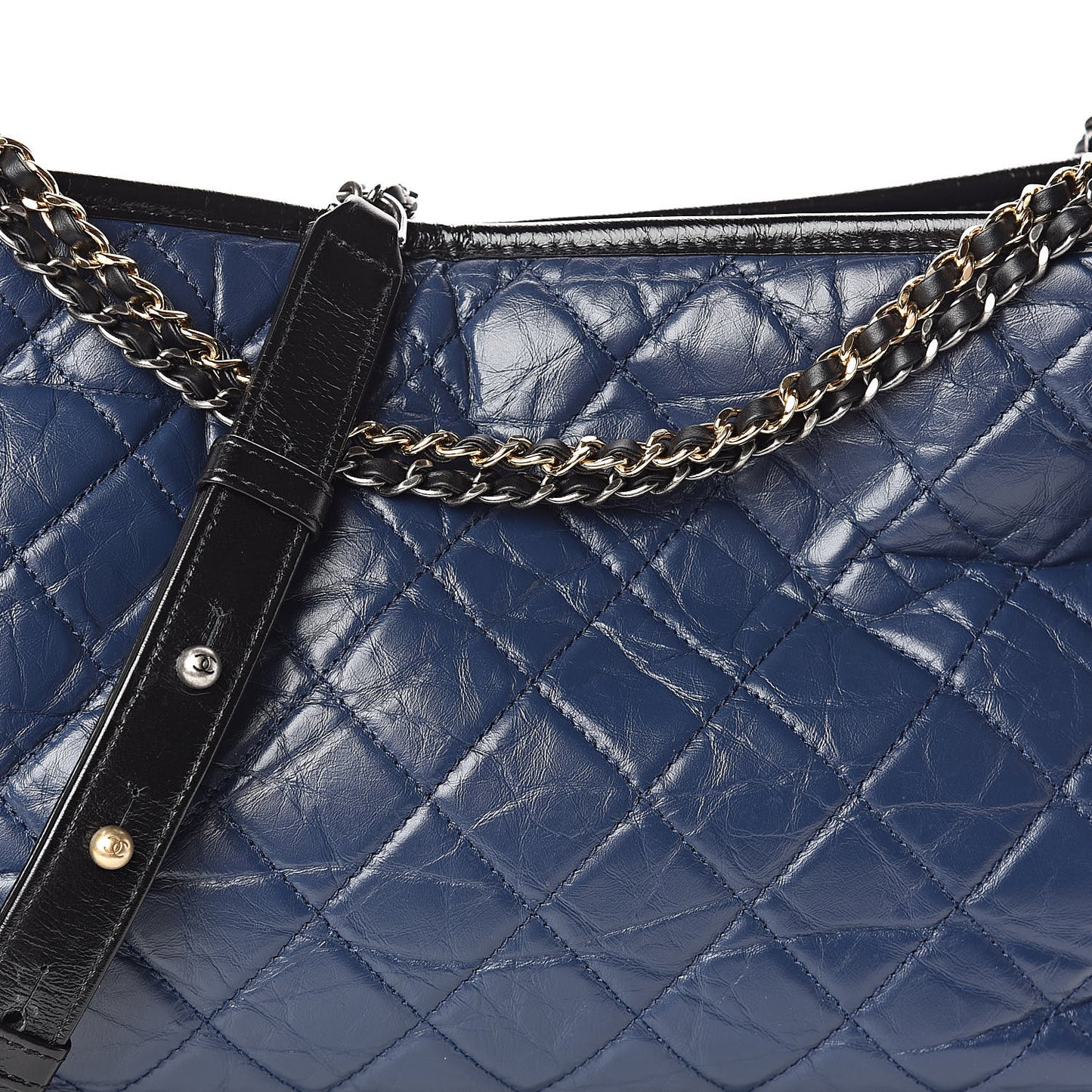 Aged Calfskin Quilted Large Gabrielle Hobo Navy Black