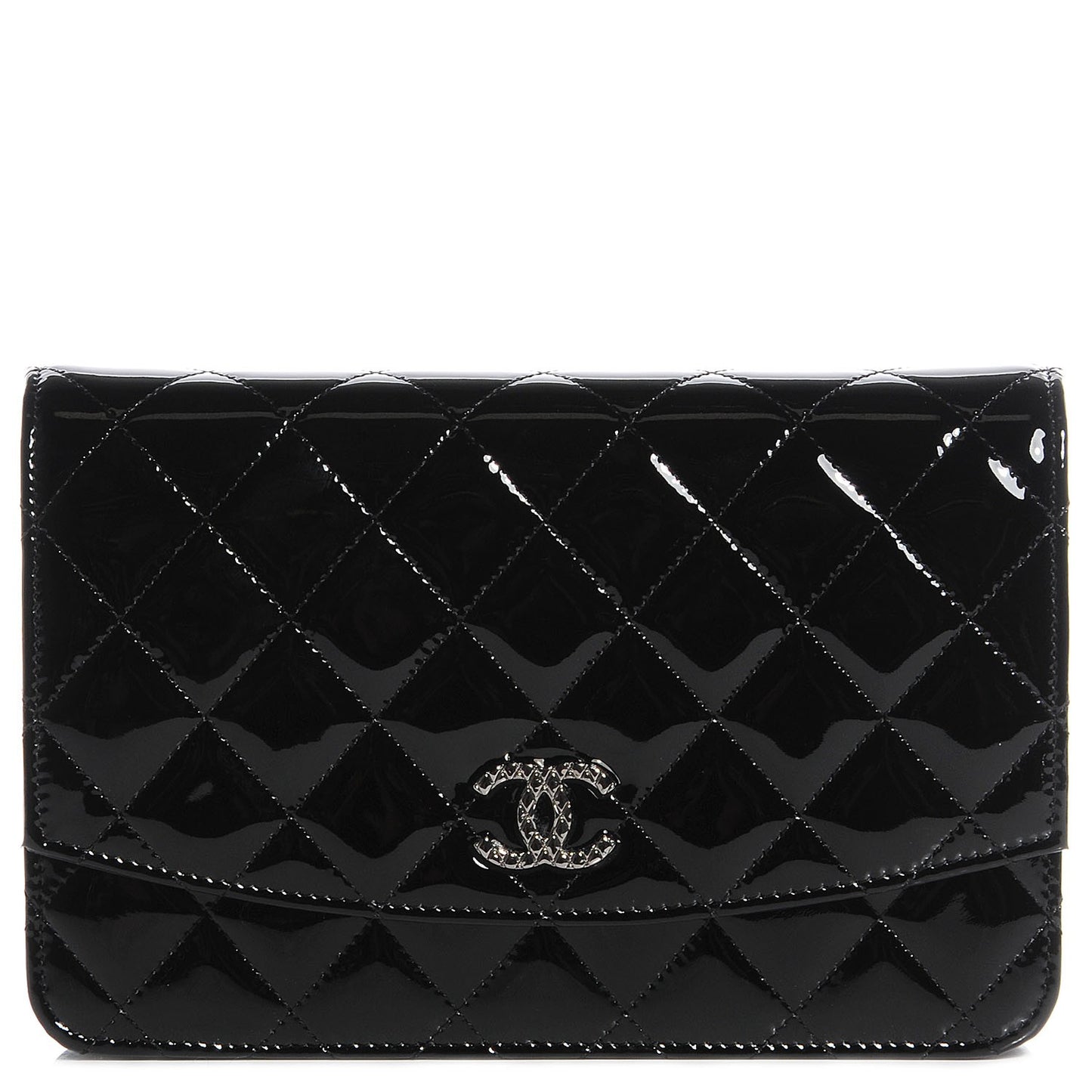 Patent Quilted Brilliant Wallet On Chain WOC Black