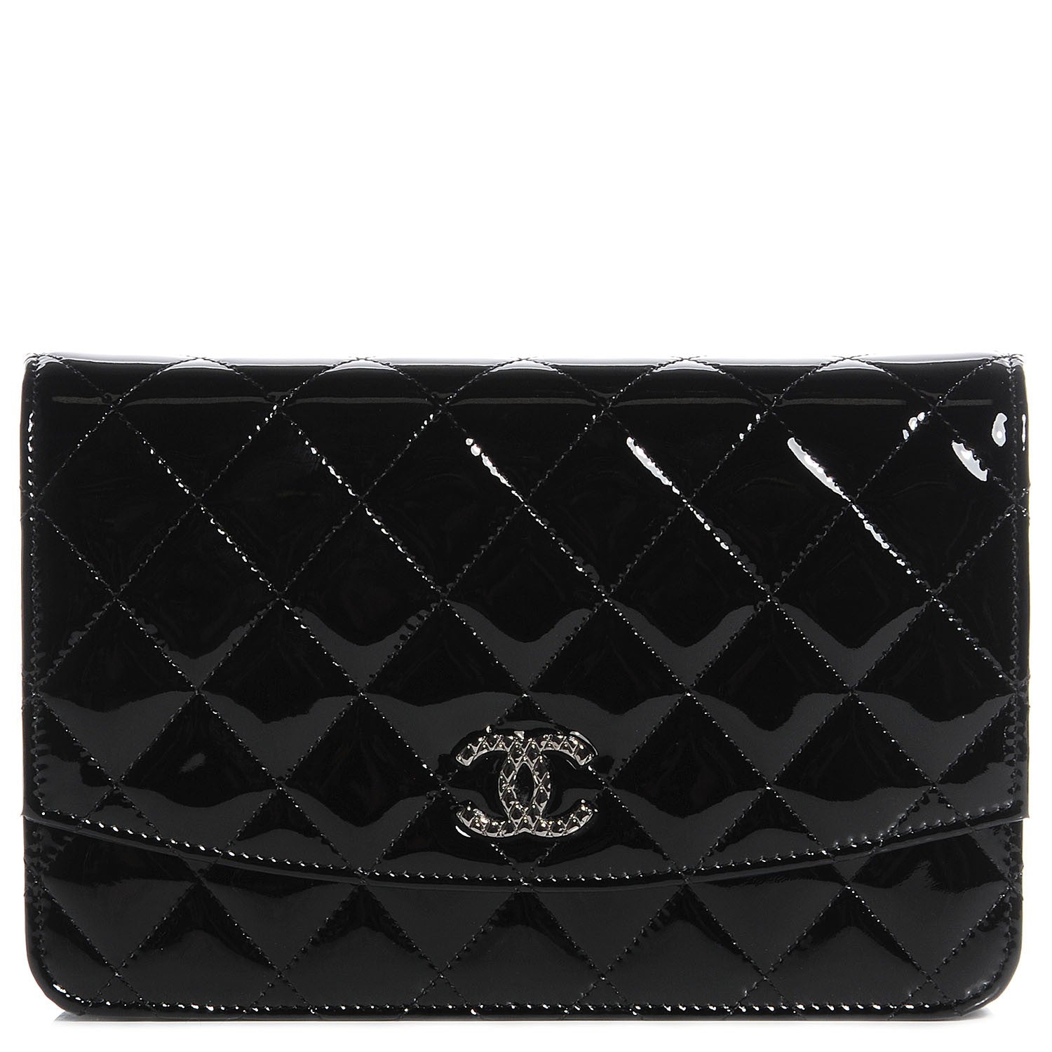 Chanel Patent Quilted Brilliant Wallet On Chain WOC Black 1 of 8