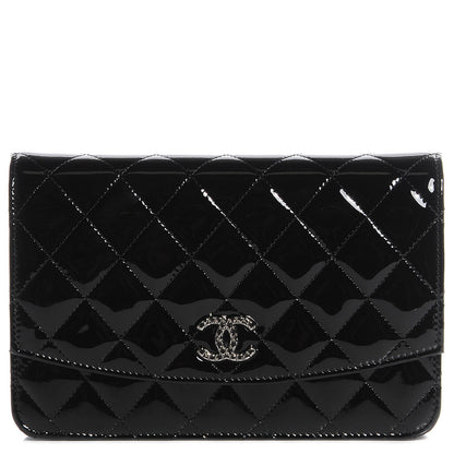 Chanel Patent Quilted Brilliant Wallet On Chain WOC Black 1 of 8