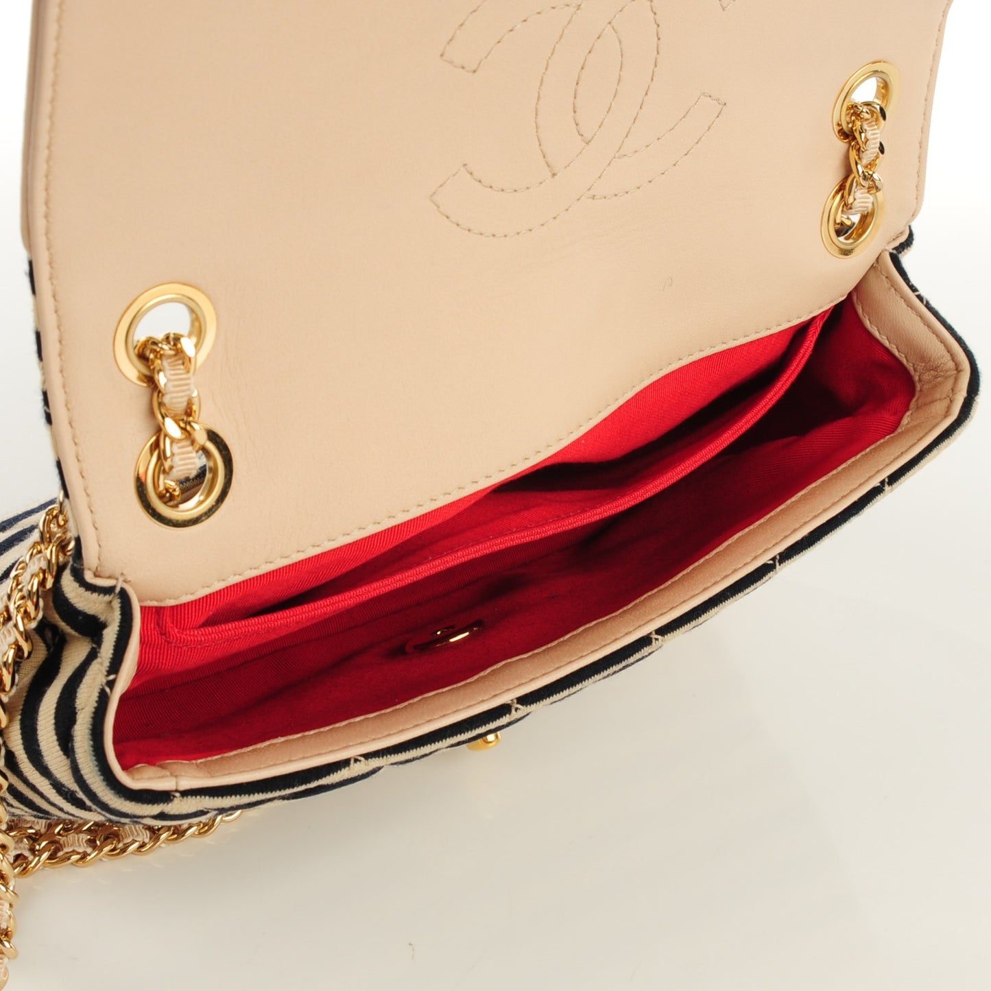 Jersey Quilted Small Coco Sailor Flap Beige Navy