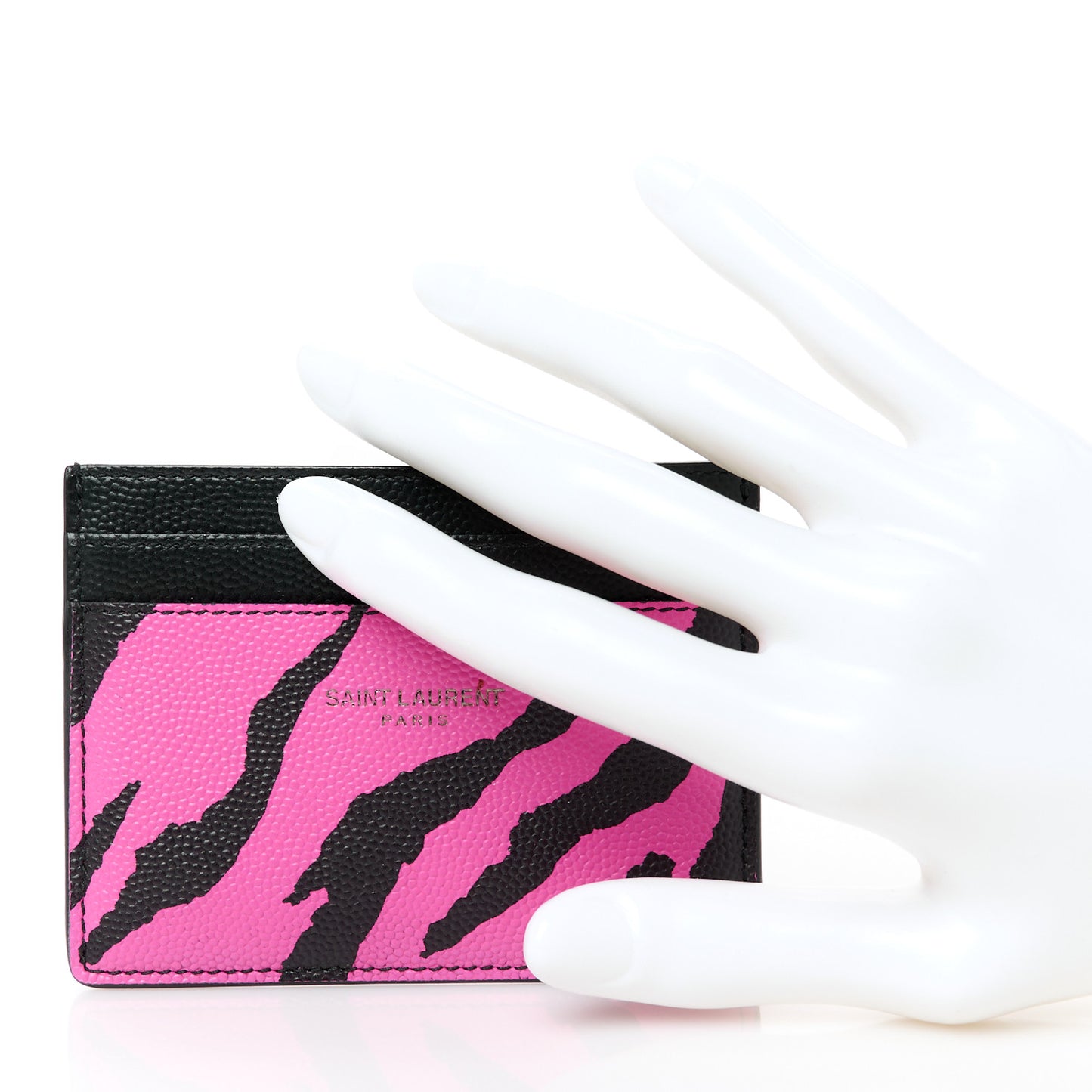 Calfskin Zebra Print Credit Card Case Fuchsia Black