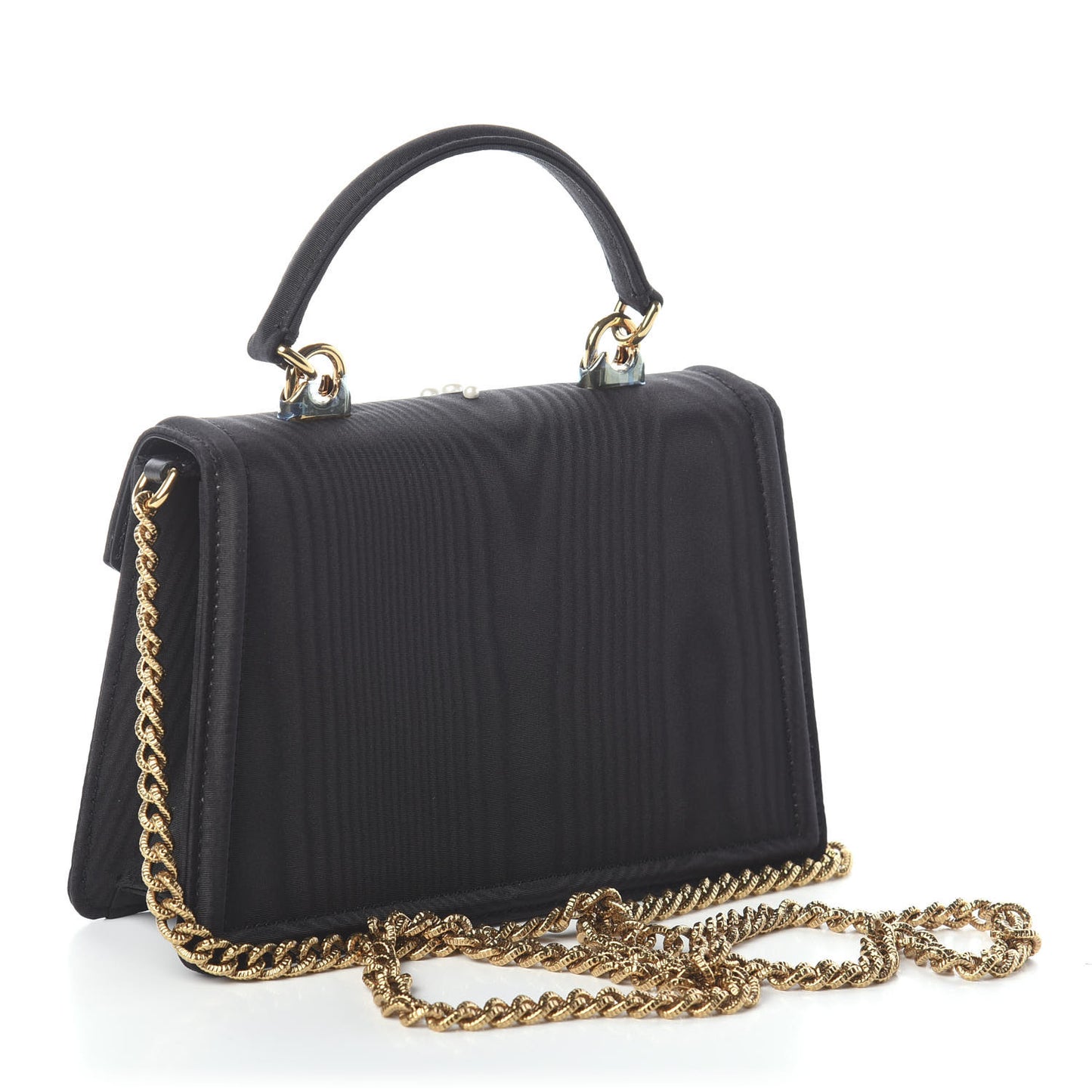 Moire Pearl Embellished Small Devotion Top Handle Bag Black