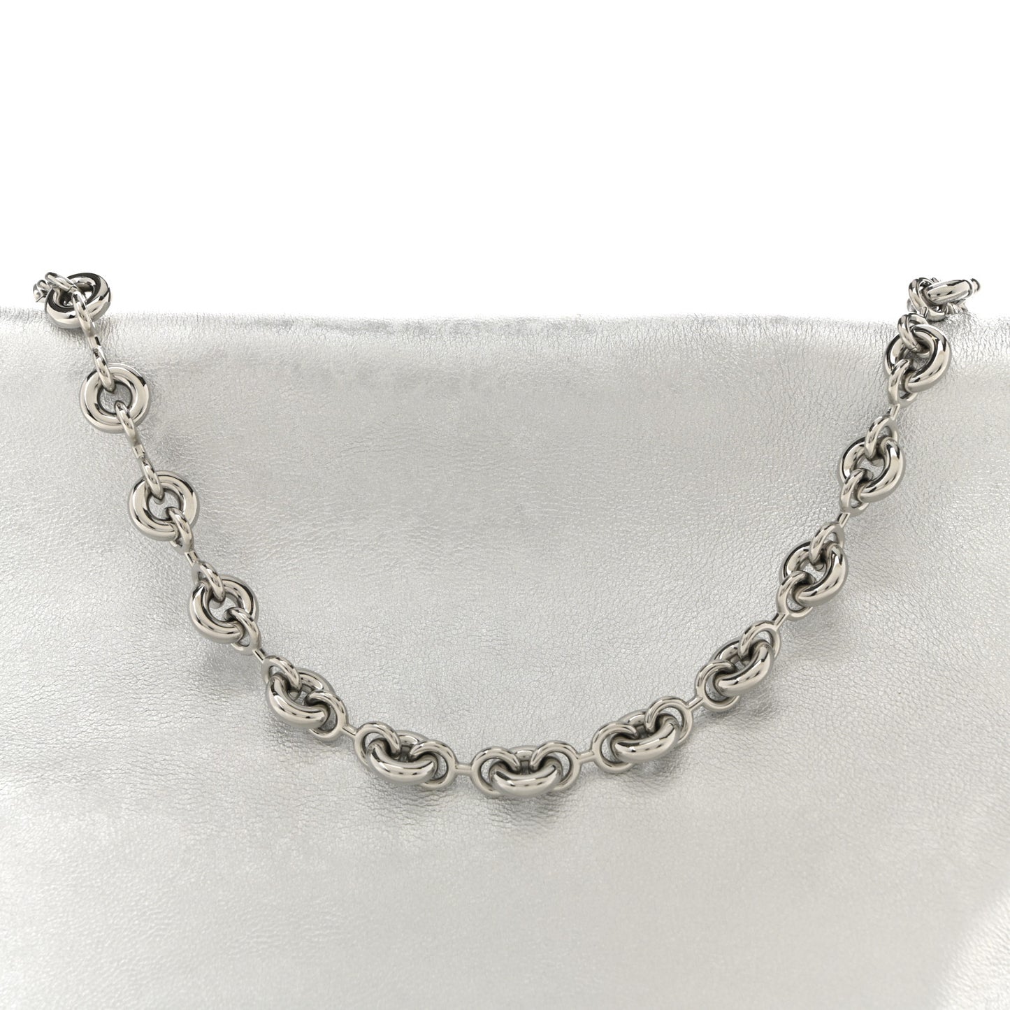 Metallic Moire Calfskin Mini Chain Flamenco Knot Silver