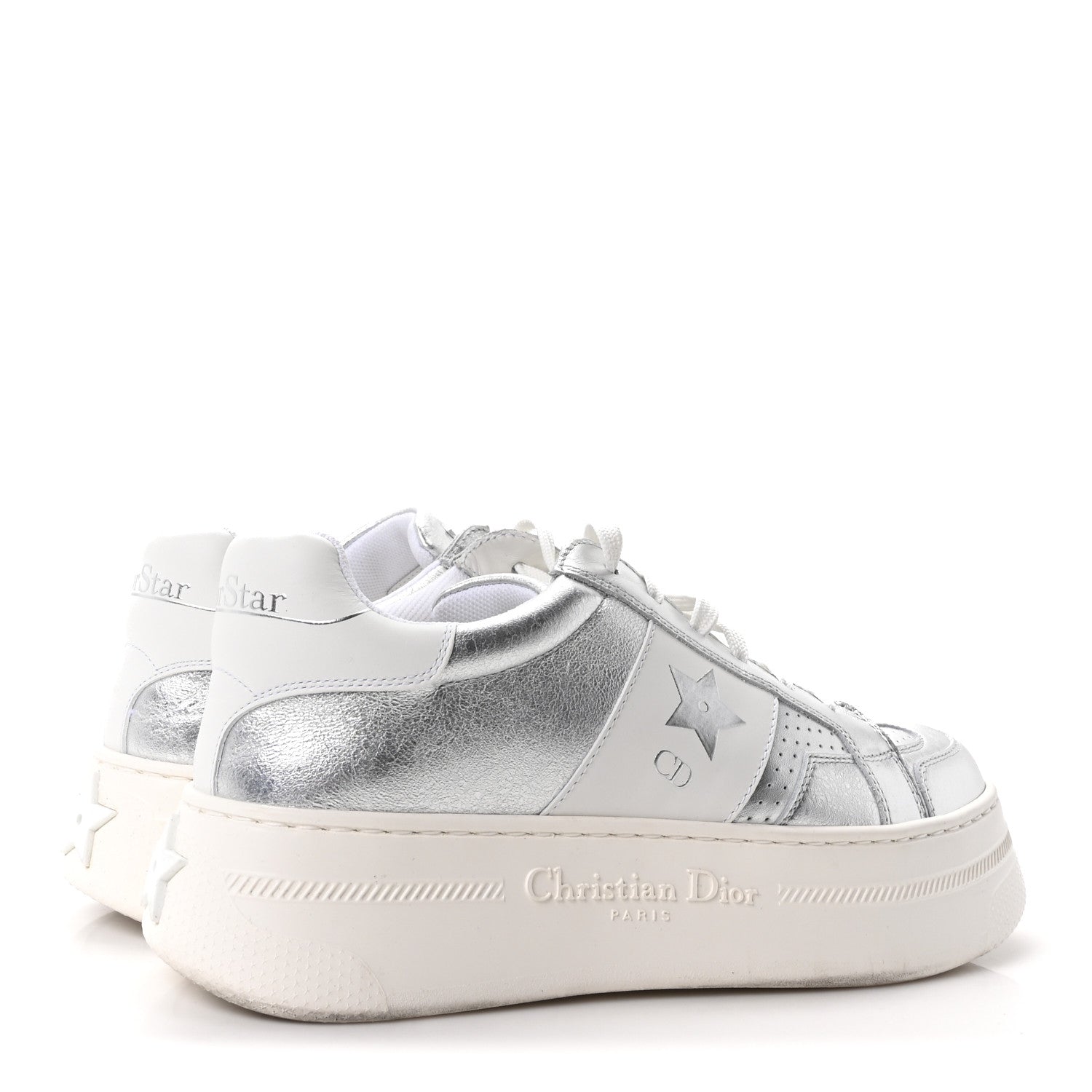 Christian Dior Metallic Calfskin Suede Dior Star Ors Platform Sneakers 39 Silver 5 of 9