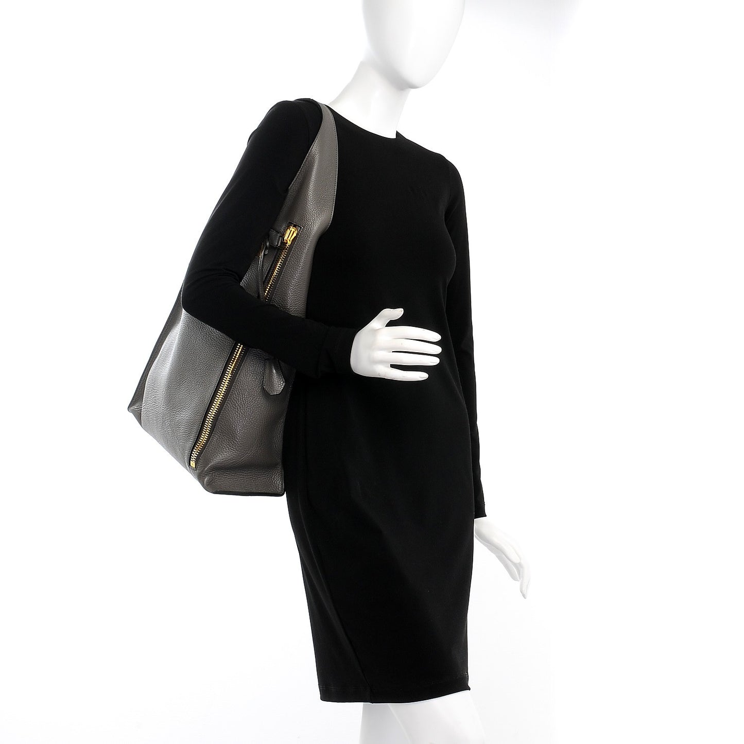 Pebbled Calfskin Alix Zip Hobo Dark Gray