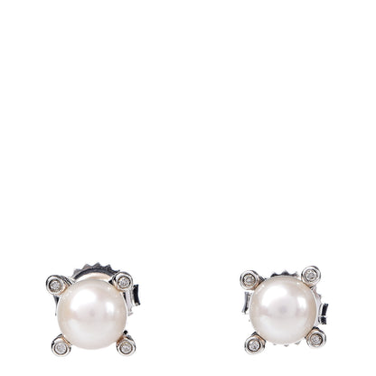 David Yurman Sterling Silver Diamond Pearl 7mm Earrings 1 of 4