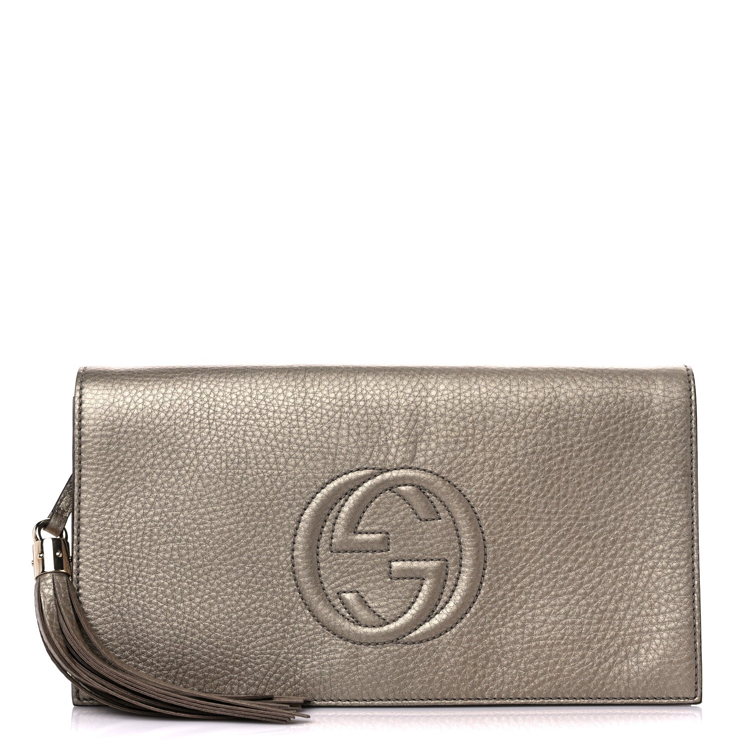 Gucci Metallic Pebbled Calfskin Medium Soho Clutch Golden Beige 1 of 10