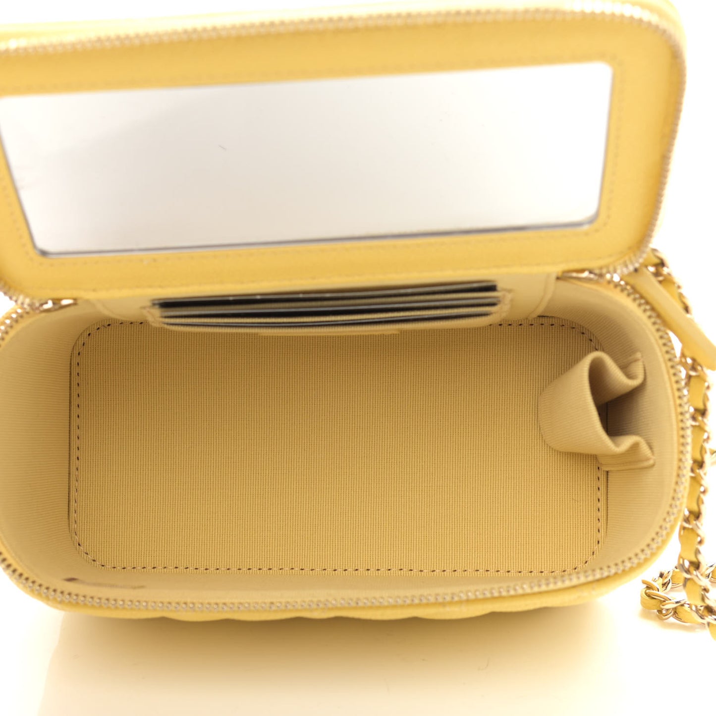 Caviar Quilted Small Tiny CC Vanity Case With Chain Yellow