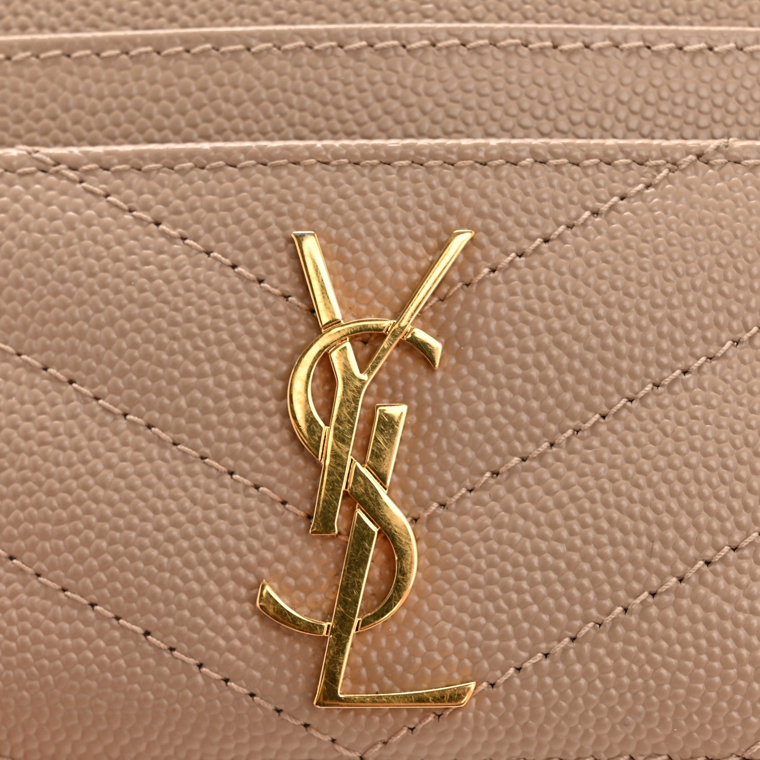 Saint Laurent Grain De Poudre Matelasse Chevron Monogram Credit Card Case Dark Beige 8 of 9