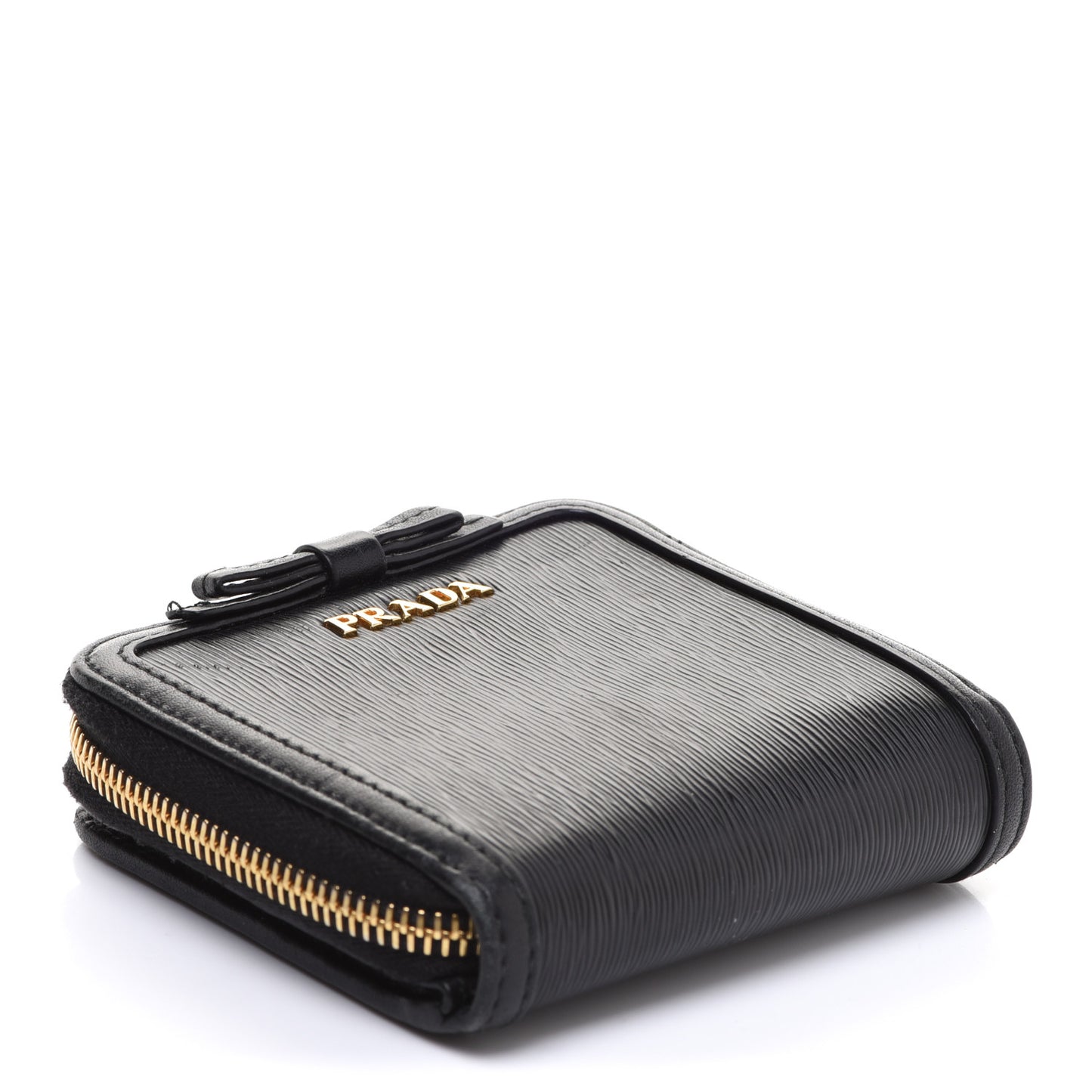 Saffiano Compact Bow Zip Around Wallet Black