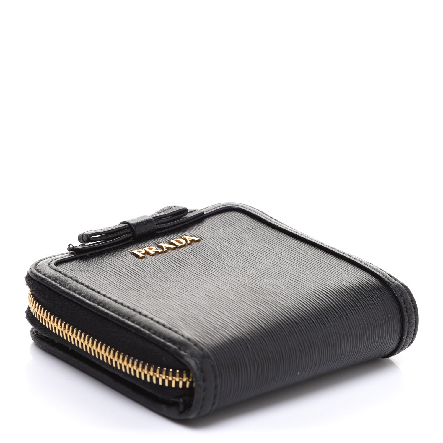 Prada Saffiano Compact Bow Zip Around Wallet Black 4 of 15