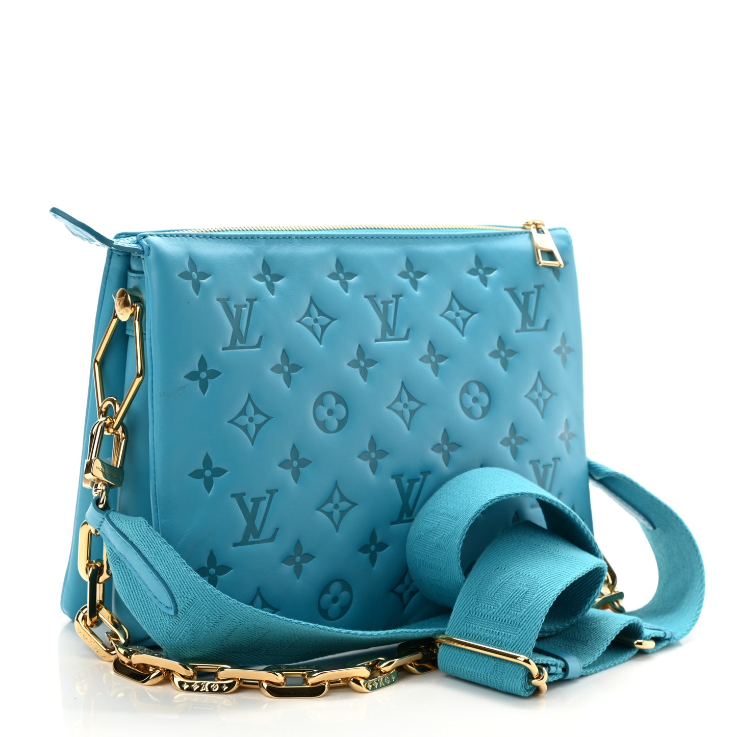 Lambskin Embossed Monogram Coussin PM Turquoise